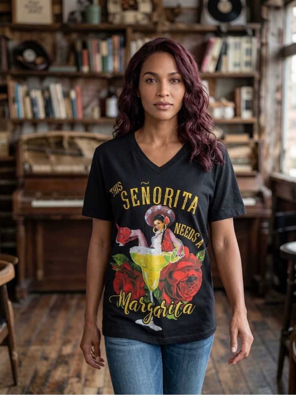 Rodeo Quincy black short sleeve Tshirt v neck
